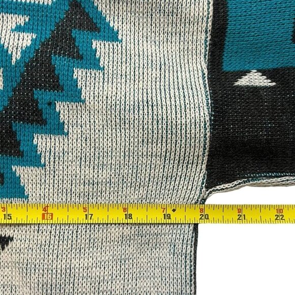 Vintage Justin Allen Size M Pull Over Bold Aztec Southwestern‎ Grey Teal Sweater - Picture 5 of 8